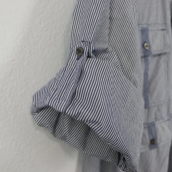 Cavi Men's Blue & White Vertical Striped Long Sleeve Dress Shirt Sz XL - Picture 7 of 11